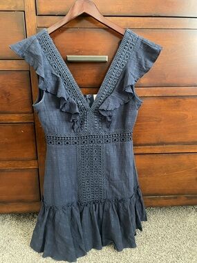 Blue Rain Navy Eyelet Lace Ruffle V-Neck Mini Dress